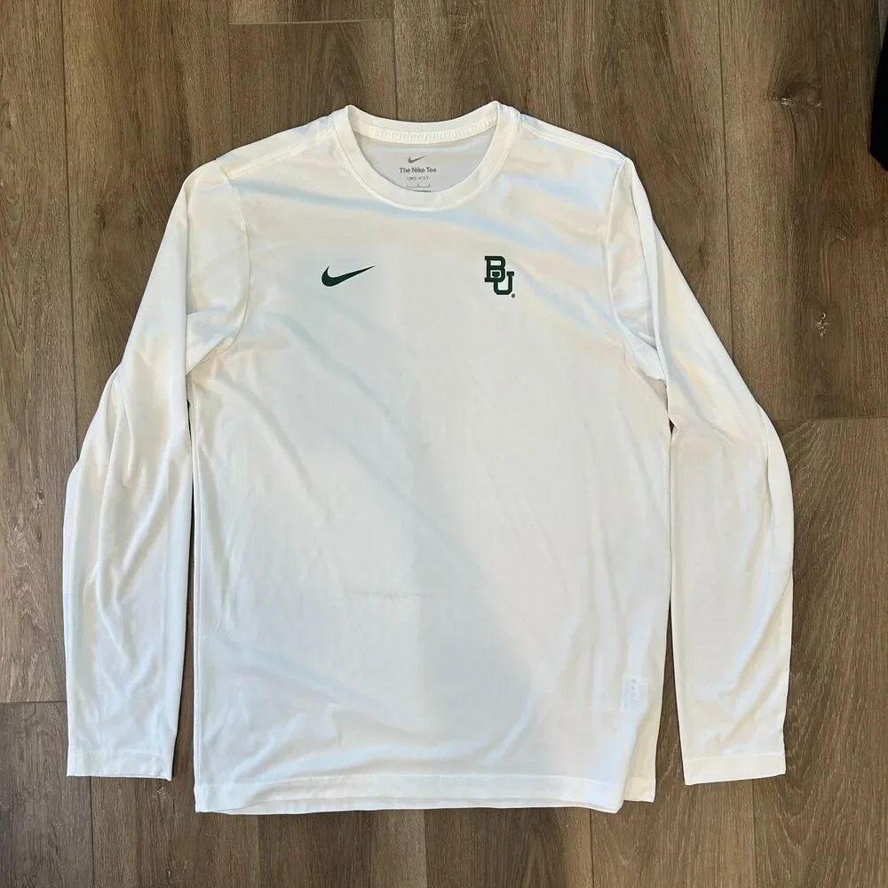 Baylor Bears Nike Dri Fit Long Sleeve Shirt White Athletic Tee Mens Large